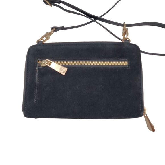 Spartina 449 Black Suede & Leather Crossbody Bag With Gold Hardware & Floral Lin - Picture 2 of 16
